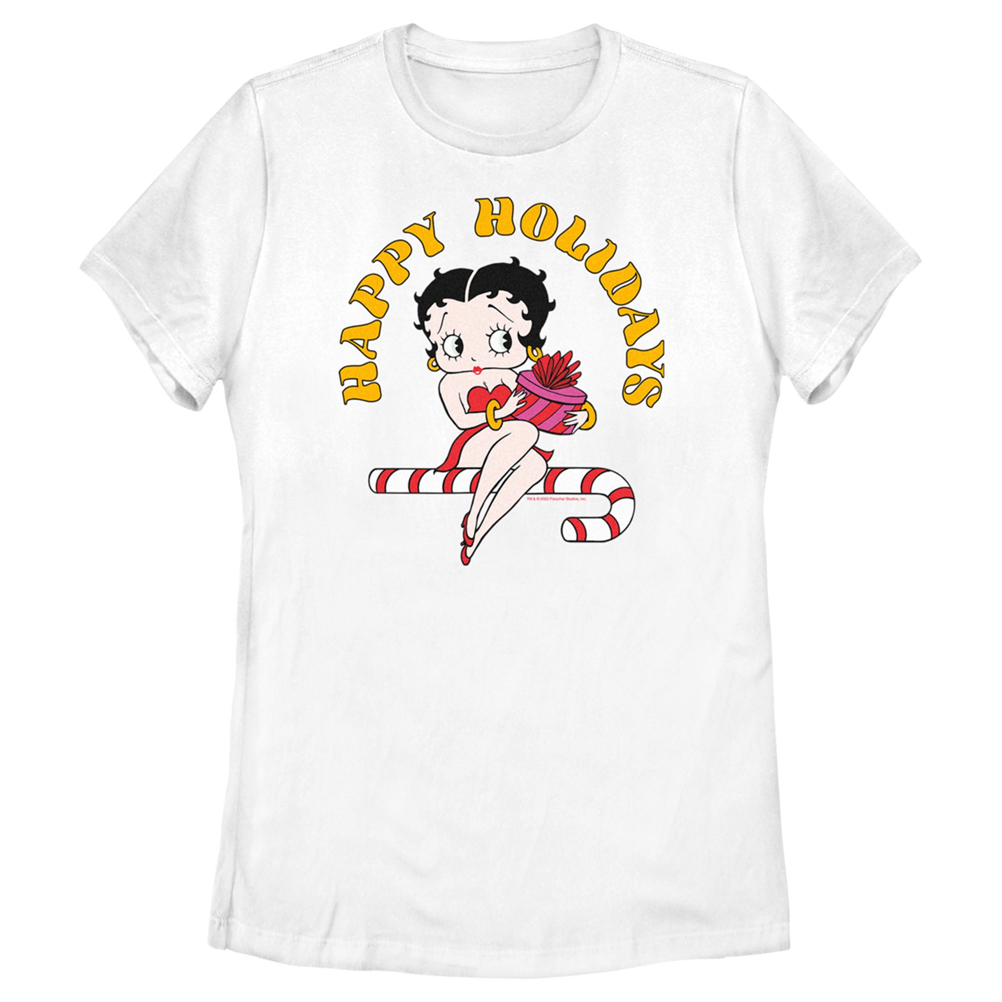 Women's Betty Boop Happy Holidays Candy Cane T-Shirt Women's Betty Boop Happy Holidays Candy Cane T-Shirt