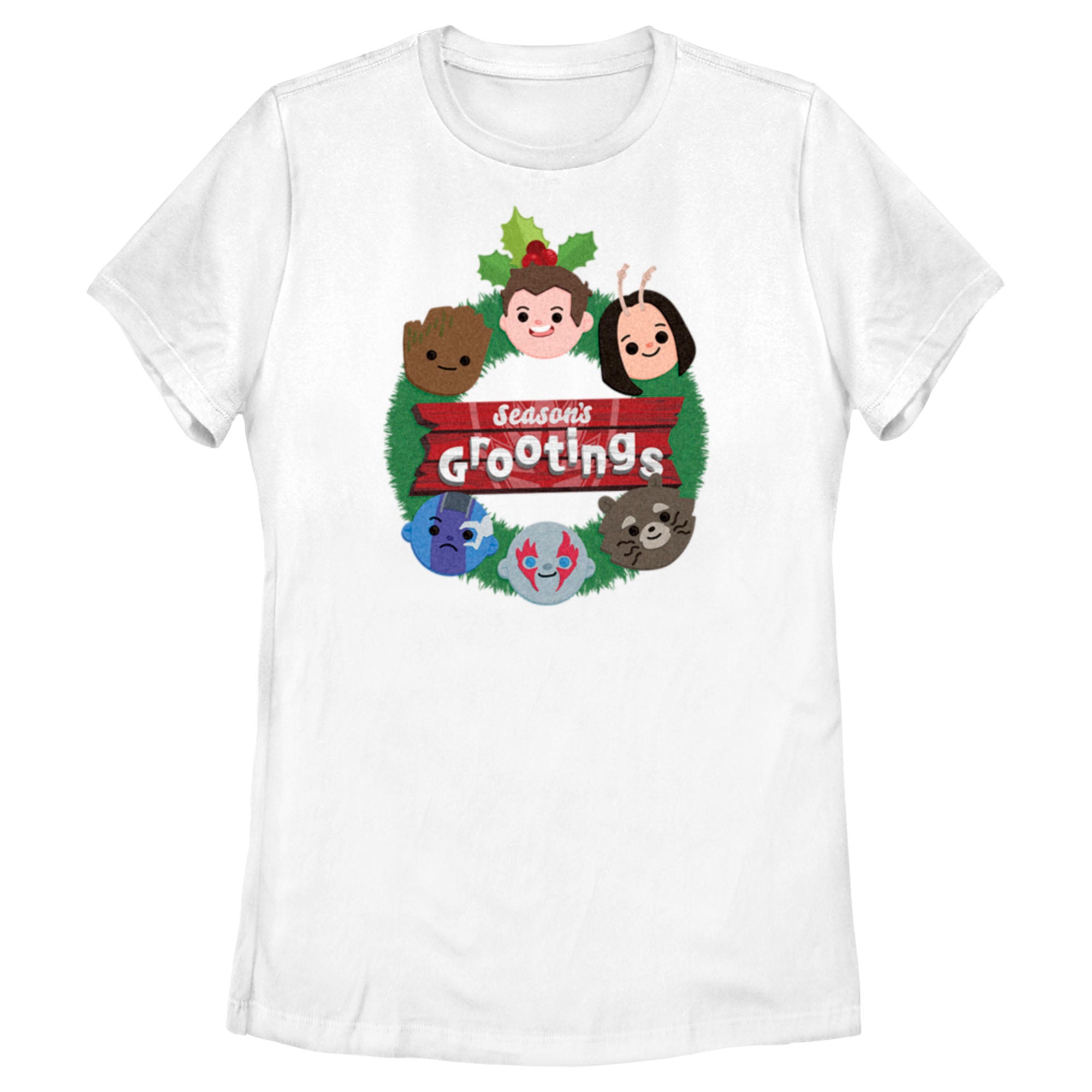 Women's Guardians of the Galaxy Holiday Special Season's Grootings Cute Characters T-Shirt Women's Guardians of the Galaxy Holiday Special Season's Grootings Cute Characters T-Shirt