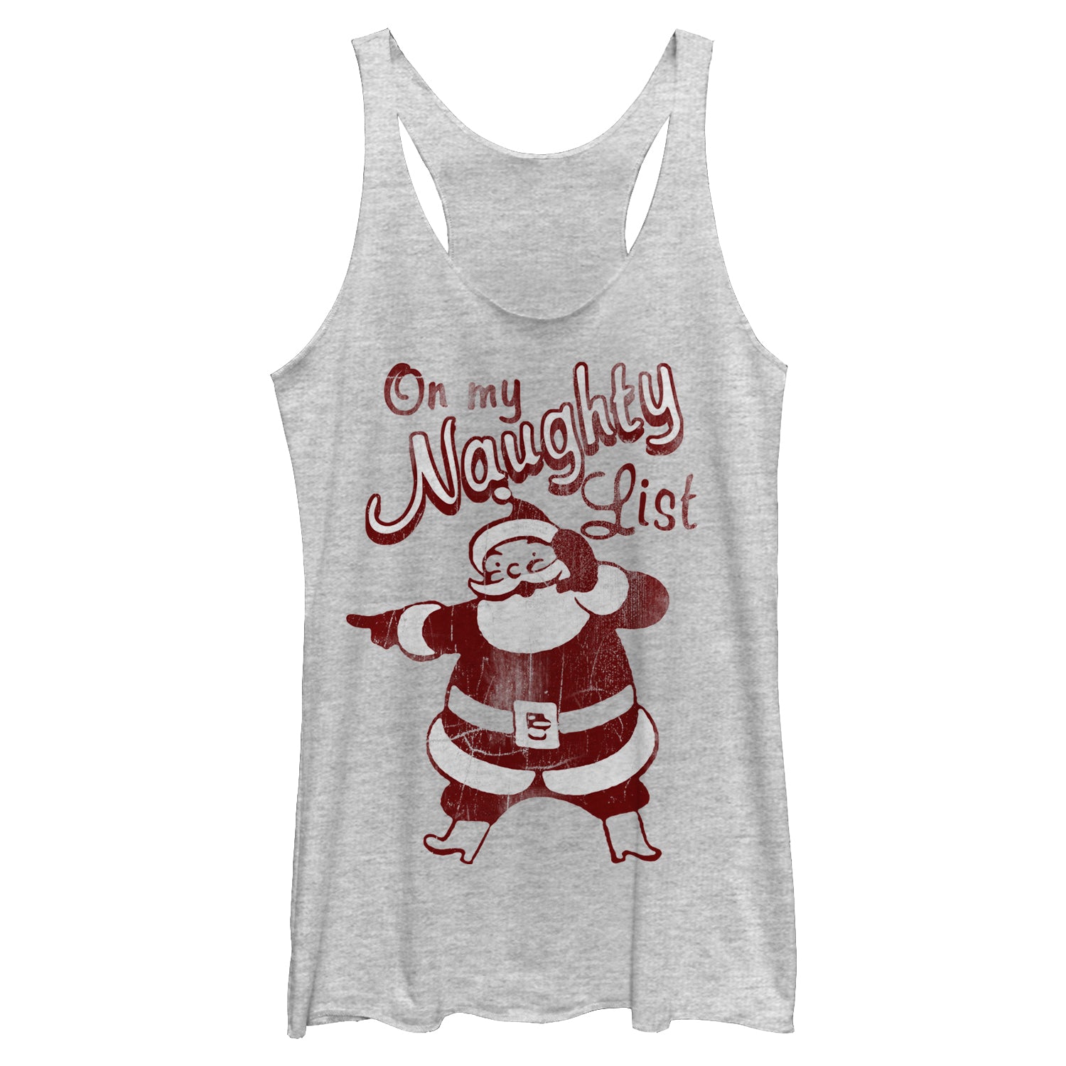 Women's Lost Gods Christmas Santa on my Naughty List Racerback Tank Top Women's Lost Gods Christmas Santa on my Naughty List Racerback Tank Top