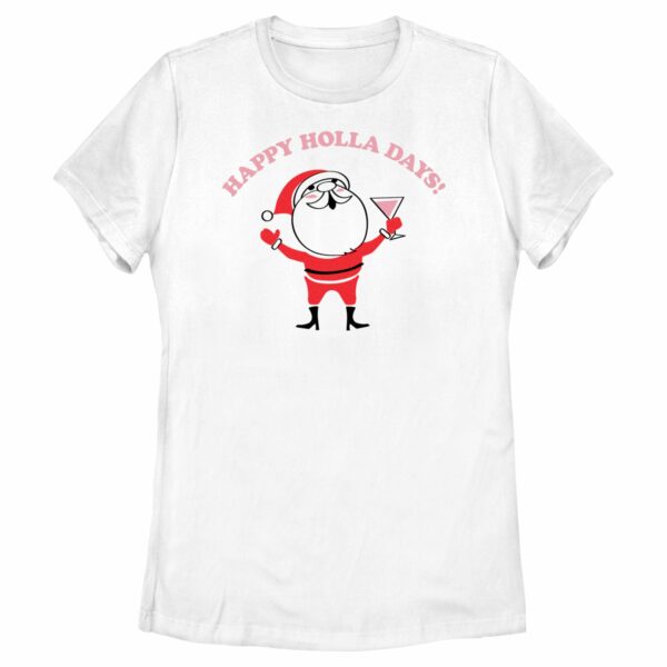 Women’s Lost Gods Happy Holla Days Cartoon Santa T-Shirt
