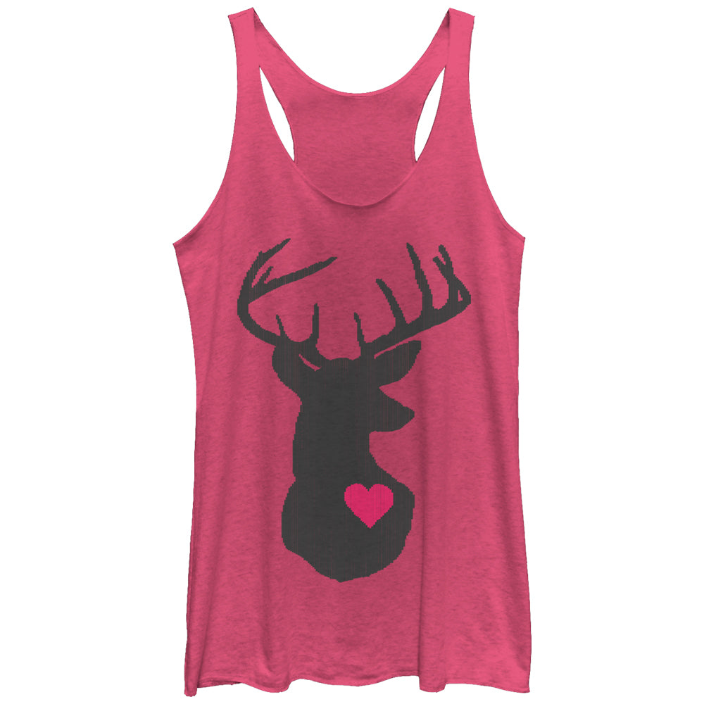 Women's Lost Gods Reindeer Heart Stitch Print Racerback Tank Top Women's Lost Gods Reindeer Heart Stitch Print Racerback Tank Top