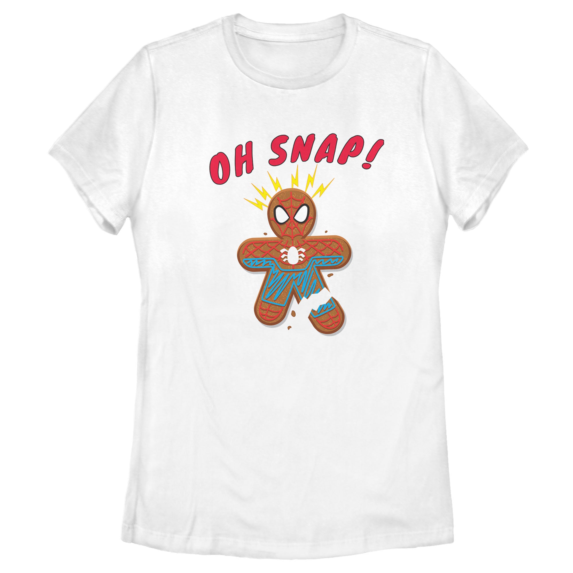 Women's Marvel Christmas Spider-Man Snap Gingerbread Cookie T-Shirt Women's Marvel Christmas Spider-Man Snap Gingerbread Cookie T-Shirt