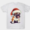 Bulldog wearing a Christmas hat shirt