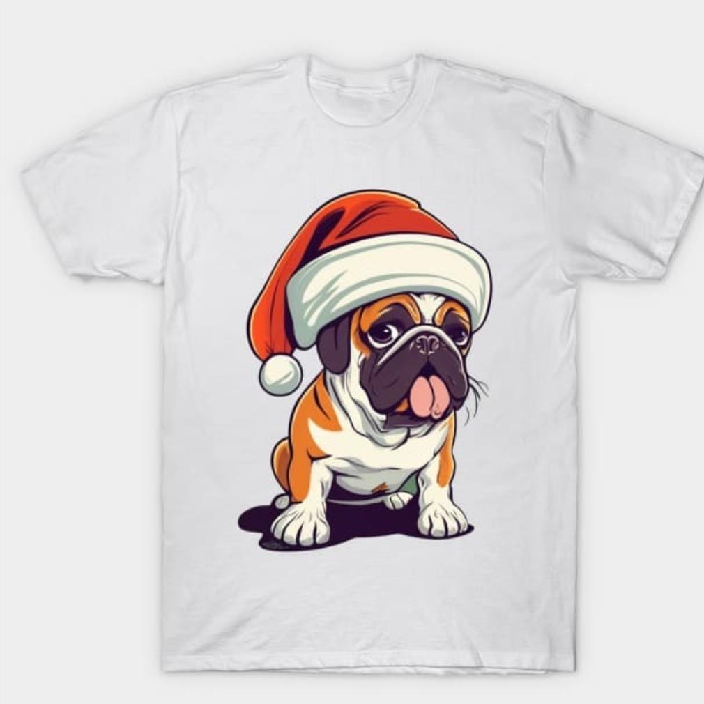Bulldog wearing a Christmas hat shirt Bulldog wearing a Christmas hat shirt