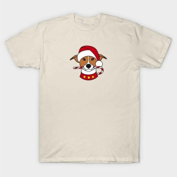 Cute dog with Christmas hat and candy cane shirt