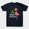 Merry Christmas tree Flamingo Santa hat t-shirt