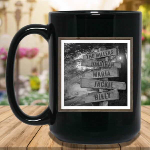 Autumn Road B&W Personalized Multi-Names Directional Sign Mug