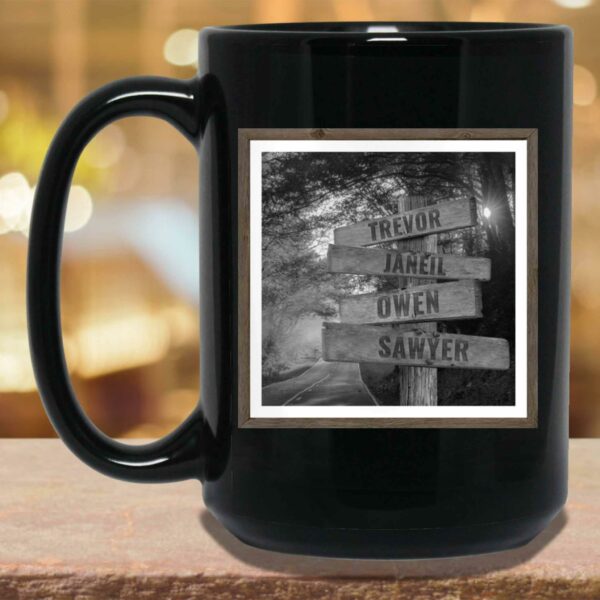 Autumn Road B&W Personalized Multi-Names Directional Sign Mug