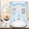 Baby Birth Stats Announcement Blue-Grey Clock Scale Tape Measure Personalized Coffee Mug