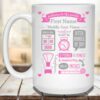 Baby Birth Stats Announcement Pink-Grey Clock Scale Tape Measure Personalized Coffee Mug