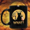 Cat What Murderous Black Cat with Knife Orange Glow Halloween Coffee Mugs