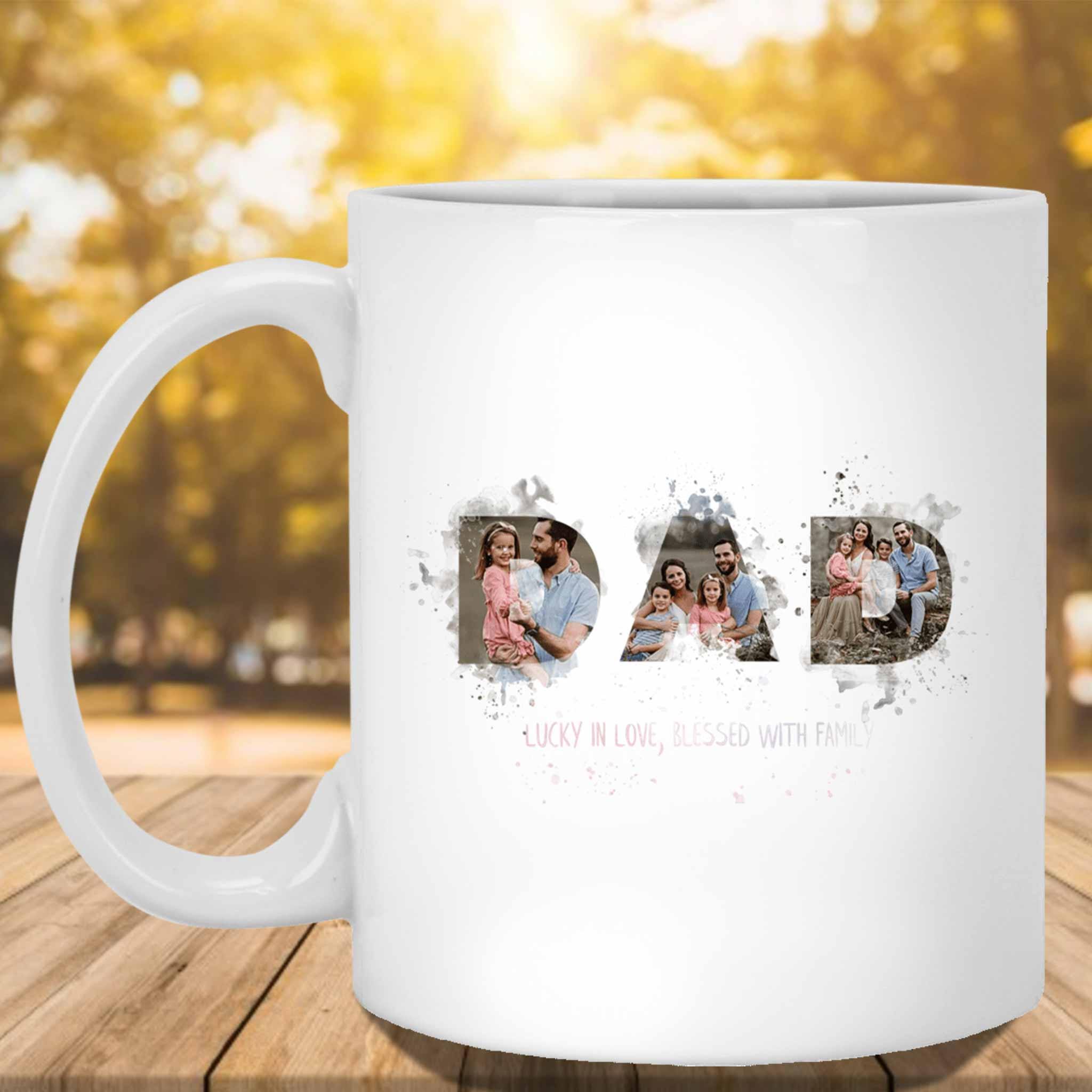 Dad Watercolor Photo Collage Lucky In Love Blessed With Family Custom Personalized White Coffee Mugs Dad Watercolor Photo Collage Lucky In Love Blessed With Family Custom Personalized White Coffee Mugs