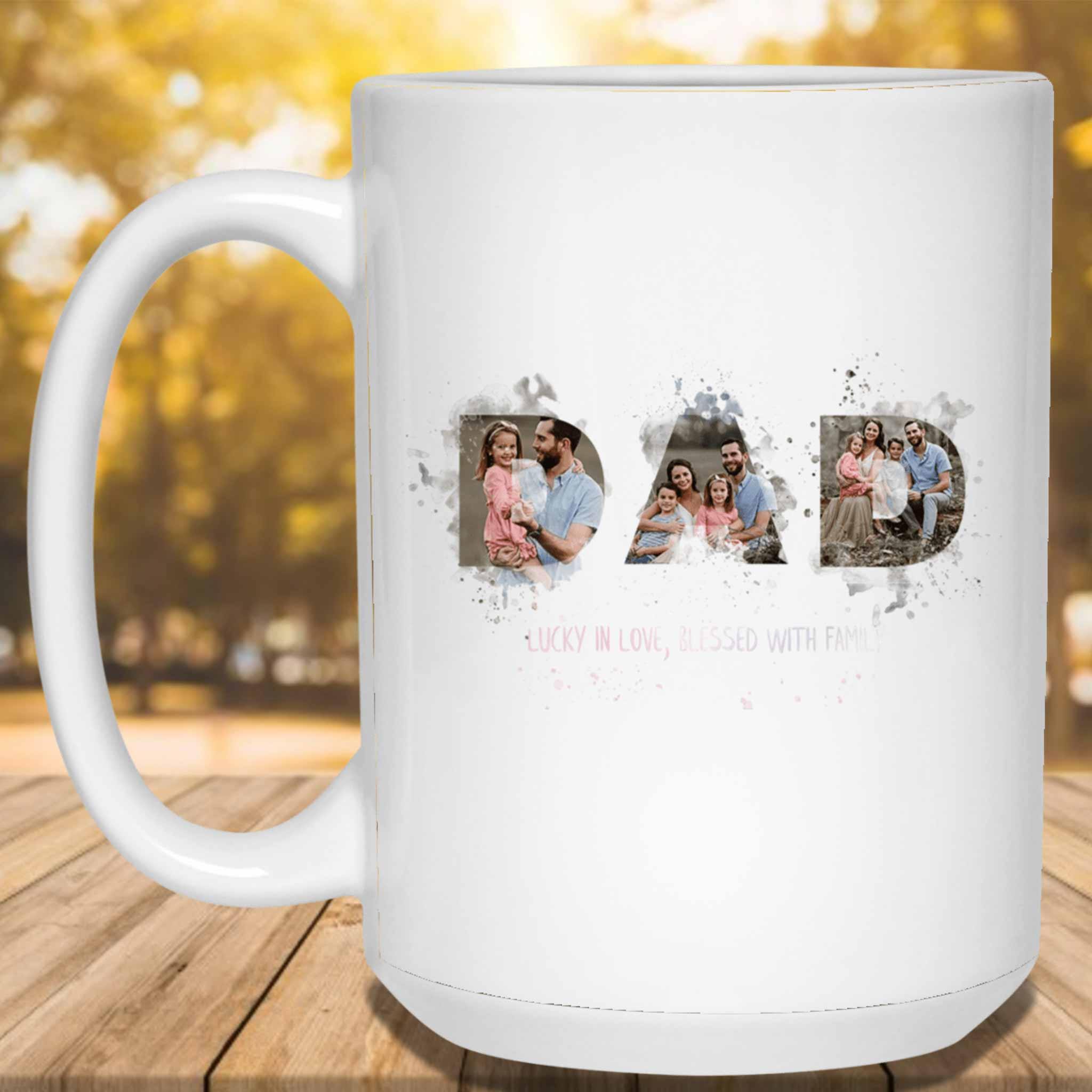 Dad Watercolor Photo Collage Lucky In Love Blessed With Family Custom Personalized White Coffee Mugs Dad Watercolor Photo Collage Lucky In Love Blessed With Family Custom Personalized White Coffee Mugs