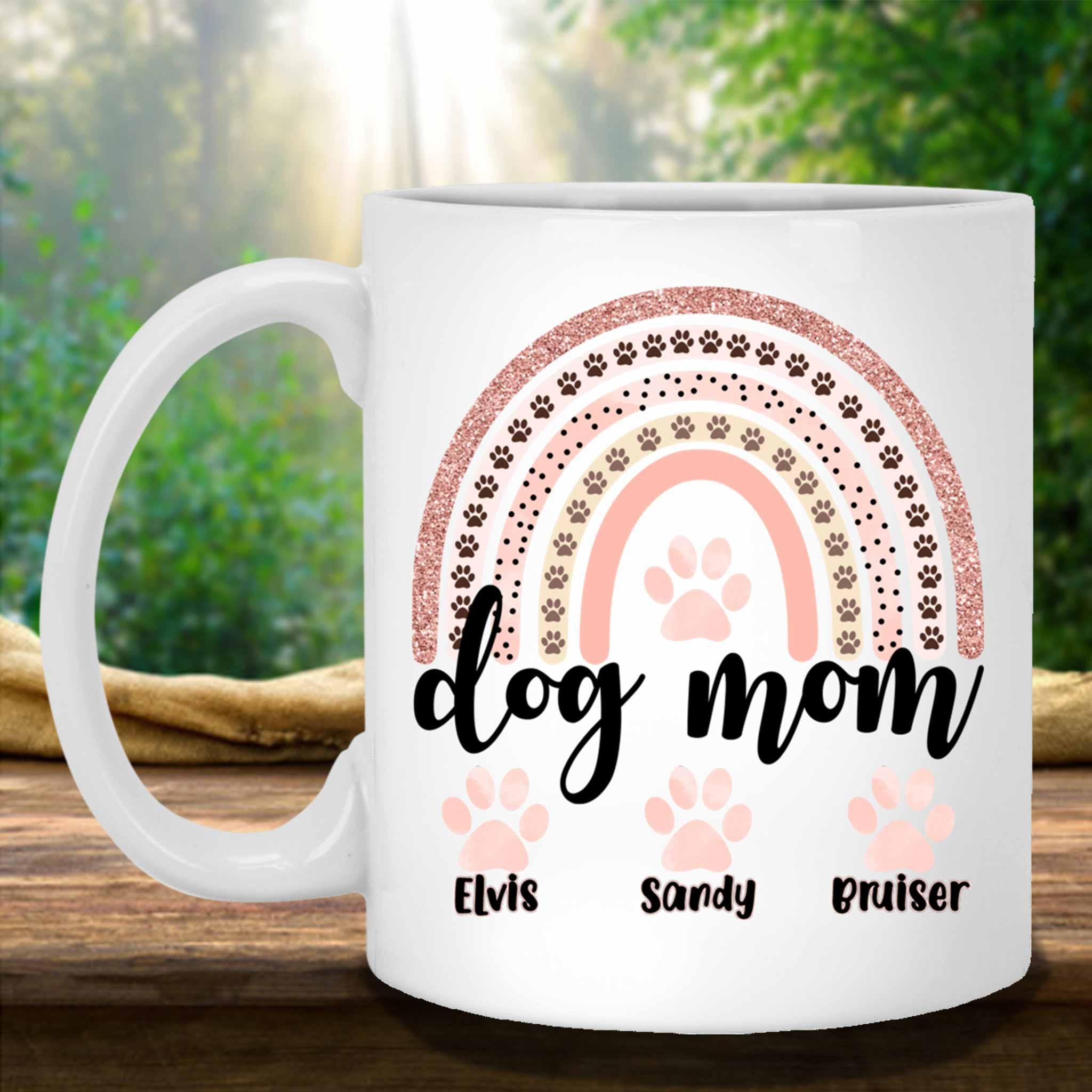 Dog Mom Rose Blush Rainbow Custom Personalized Coffee Mug Dog Mom Rose Blush Rainbow Custom Personalized Coffee Mug
