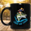 Kiss My Bass Blonde Pin Up Girl Riding A Bass Fish Fishing Themed Black Coffee Mugs