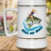 Kiss My Bass Blonde Pin Up Girl Riding A Bass Fish Fishing Themed White Beer Mug