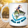 Kiss My Bass Brunette Pin Up Girl Riding A Bass Fish Fishing Themed White Coffee Mugs