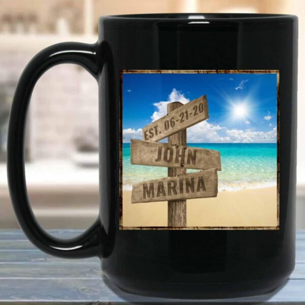 Ocean Beach Scene Personalized Multi-Names Directional Sign Mug