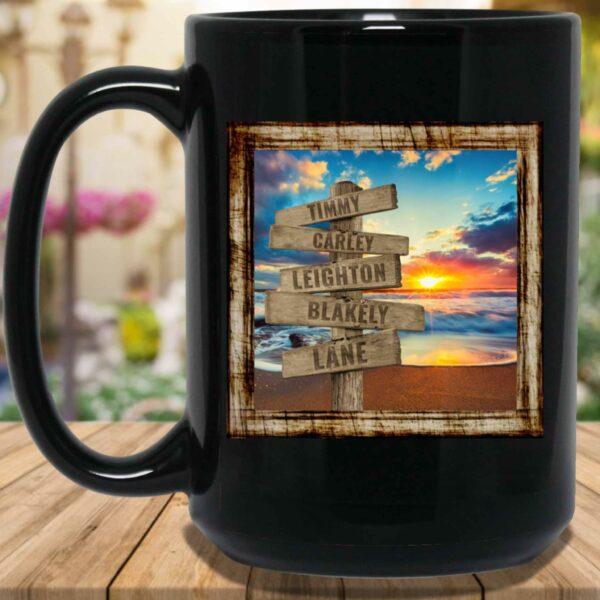 Ocean Beach Sunset v2 Personalized Multi-Names Directional Sign Mug