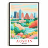 Austin Print Travel Poster Nature Texas City Souvenir Wall Art Landscape Painting Picture Suitable For Home Room Living Room Office Bedroom Decor Unframed