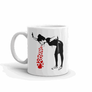 Banksy Lovesick Girl Throwing Up Hearts Artwork Mug