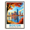 Boston Massachusetts Vintage Poster Cityscape With Fall Autumn Travel Enthusiasts Wall Art Landscape Painting Print Ideal For Home Office Living Room Decor Unframed