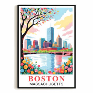 Boston Print Travel Poster Massachusetts Hometown City Souvenir Wall Art Landscape Painting Watercolor For Home Room Living Room Office Bedroom Decor Unframed