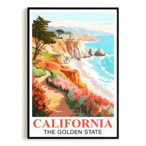 California Print Travel Poster Coastal Nature Golden State Souvenir Wall Art Landscape Painting Watercolor For Home Room Living Room Office Bedroom Decor Unframed