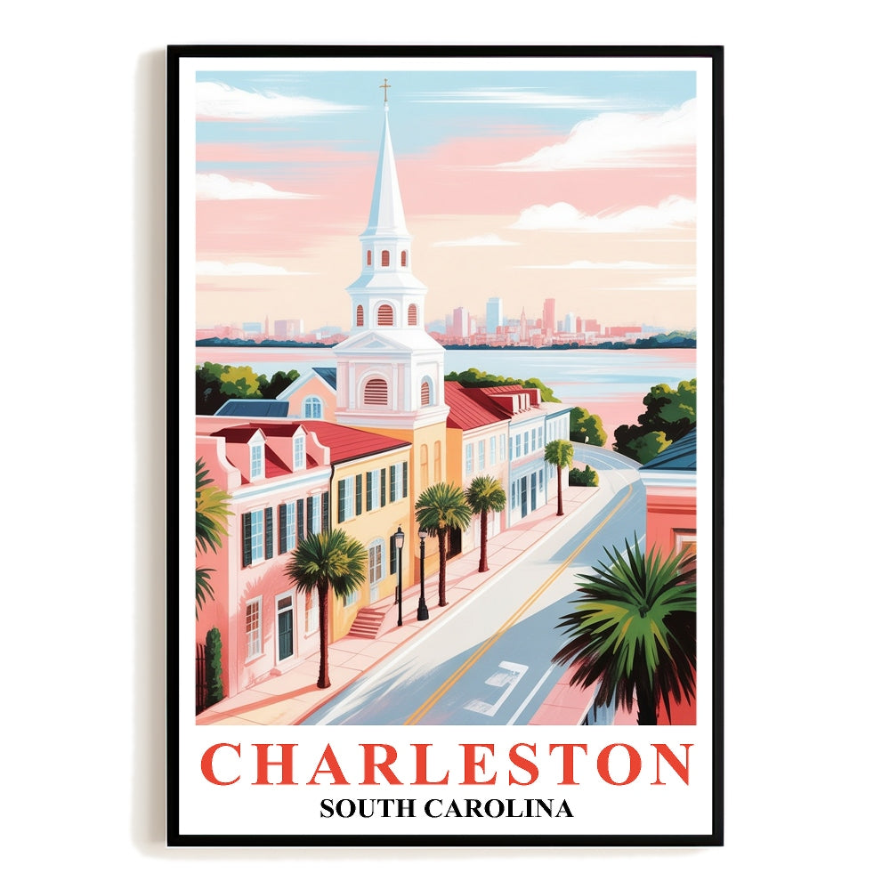 Charleston Travel Poster Vintage South Carolina Cityscape Souvenir Wall Art Landscape Print Painting Picture For Home Room Living Room Office Bedroom Decor Unframed