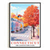 Connecticut Art Print Poster Autumn Street View Constitution State Travel Souvenir Wall Art Landscape Painting Ideal For Home Living Room Office Bedroom Decor Unframed