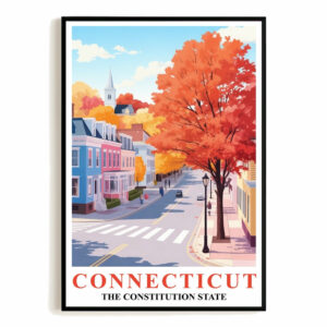 Connecticut Art Print Poster Autumn Street View Constitution State Travel Souvenir Wall Art Landscape Painting Ideal For Home Living Room Office Bedroom Decor Unframed