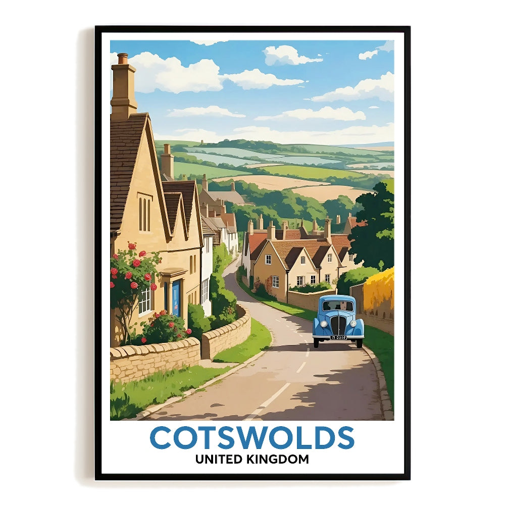 Cotswolds United Kingdom Vintage Travel Poster Countryside Scenic Souvenir Wall Art Landscape Prints Paintings For Home Room Living Room Office Bedroom Decor Unframed