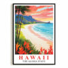Hawaii Print Travel Poster Beach Sunset Tropical Aloha State Souvenir Wall Art Landscape Painting Picture Ideal Gift For Home Living Room Office Bedroom Decor Unframed