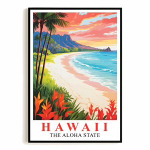 Hawaii Print Travel Poster Beach Sunset Tropical Aloha State Souvenir Wall Art Landscape Painting Picture Ideal Gift For Home Living Room Office Bedroom Decor Unframed