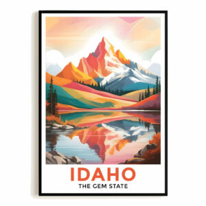 Idaho Print Travel Poster Mountain Scenery Lake Gem State Souvenir Wall Art Landscape Painting Picture Ideal Gift For Home Living Room Office Bedroom Decor Unframed