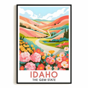Idaho Print Travel Poster Nature Gem State Souvenir Wall Art Landscape Painting Picture Mountains For Home Room Living Room Office Bedroom Aesthetic Decor Unframed