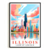 Illinois Art Print Travel Poster Land Of Lincoln Chicago City Skyline Travel Souvenir Wall Landscape Painting Ideal For Home Living Room Office Bedroom Decor Unframed