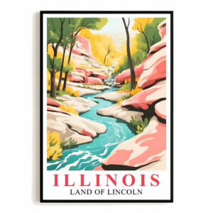Illinois Print Travel Poster Scenic Waterfal Nature Souvenir Wall Art Landscape Painting Picture Ideal Gift For Home Room Living Room Office Bedroom Decor Unframed