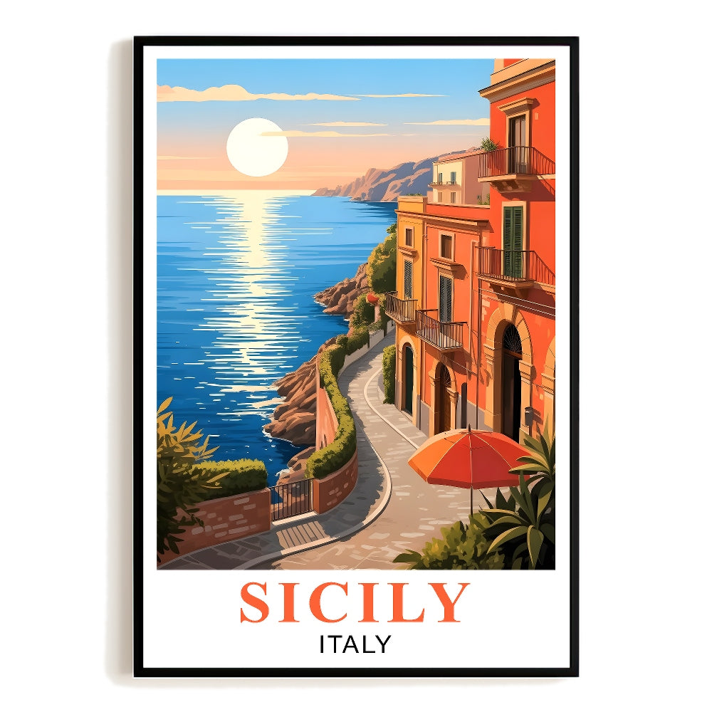 Italy Sicily Vintage Travel Poster Nature City Wall Art Landscape Picture Prints Suitable For Home Room Living Room Office Bedroom Aesthetic Decor Unframed