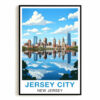Jersey City New Jersey Travel Poster Skyline Water Reflection Souvenir Wall Art Landscape Print Painting Picture For Home Living Room Office Bedroom Decor Unframed
