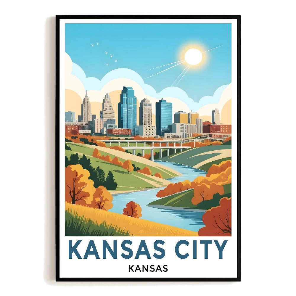 Kansas City Kansas Vintage Travel Poster Nature City Wall Art Landscape Prints Paintings Picture For Home Room Living Room Office Bedroom Aesthetic Decor Unframed