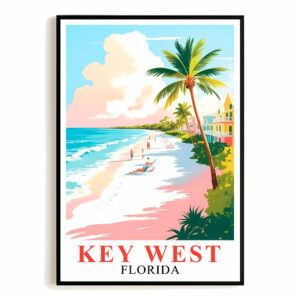 Key West Print Travel Poster Tropical Beach Palm Trees Florida Souvenir Wall Art Landscape Painting Picture Ideal For Home Living Room Office Bedroom Decor Unframed