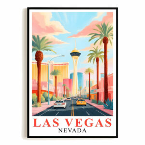 Las Vegas Art Print Poster Colorful City Skyline Nevada Travel Souvenir Wall Art Landscape Painting Ideal Gift For Home Living Room Office Bedroom Decor Unframed