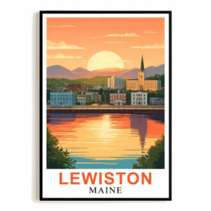 Lewiston Maine Vintage Travel Poster Sunset Retro Ideal Gift For Friends And Family Wall Art Landscape Painting For Home Office Decoration Living Room Decor Unframed