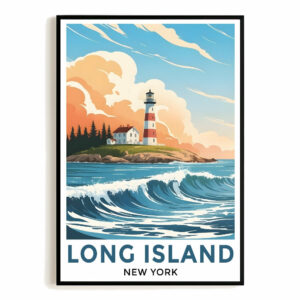 Long Island New York Vintage Travel Poster Lighthouses Wall Art Landscape Prints Paintings Picture For Home Room Living Room Office Bedroom Aesthetic Decor Unframed
