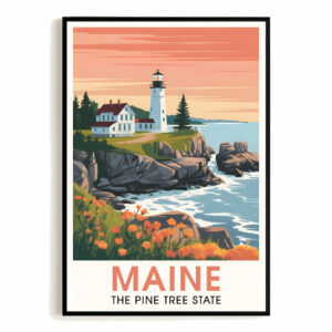 Maine Print Travel Poster Nature Pine Tree State Souvenir Wall Art Landscape Painting Picture Suitable For Home Room Living Room Office Bedroom Decor Unframed