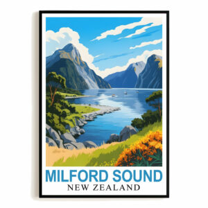 Milford Sound Vintage Style Travel Poster Beauty Of New Zealand Wall Art Painting Landscape Print Picture Ideal For Home Decor And Nature Lovers Office Decor Unframed