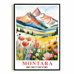 Montana Print Travel Poster Nature Big Sky Mountains Souvenir Wall Art Landscape Painting Picture For Home Room Living Room Office Bedroom Decor Unframed