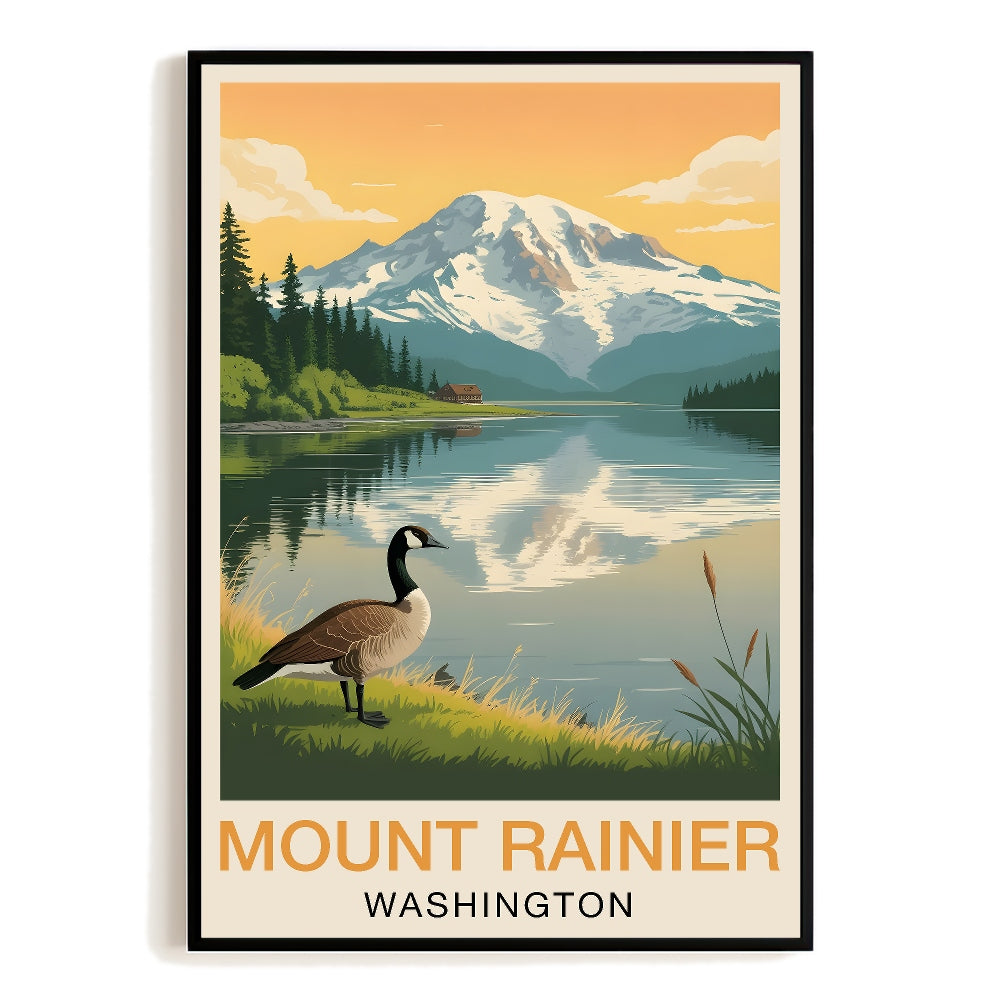Mount Rainier Washington Vintage Travel Poster Nature Mountain Wall Art Landscape Prints Picture For Home Room Living Room Office Bedroom Aesthetic Decor Unframed