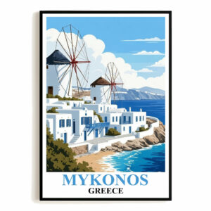 Mykonos Greece Vintage Art Poster Wall Decor For Travel Enthusiasts And Lovers Of Greek Culture Landscape Print Ideal For Home Office Vacation Homes Decor Unframed